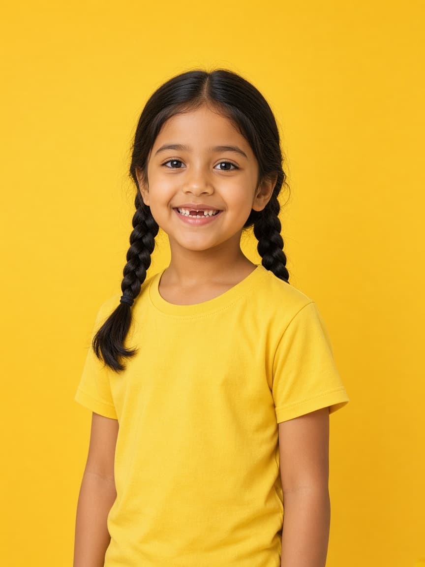 A young girl in a yellow top.